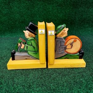 VTG Rhon Sepp Germany Hand Carved Crafted Painted Folk Book Ends Rare